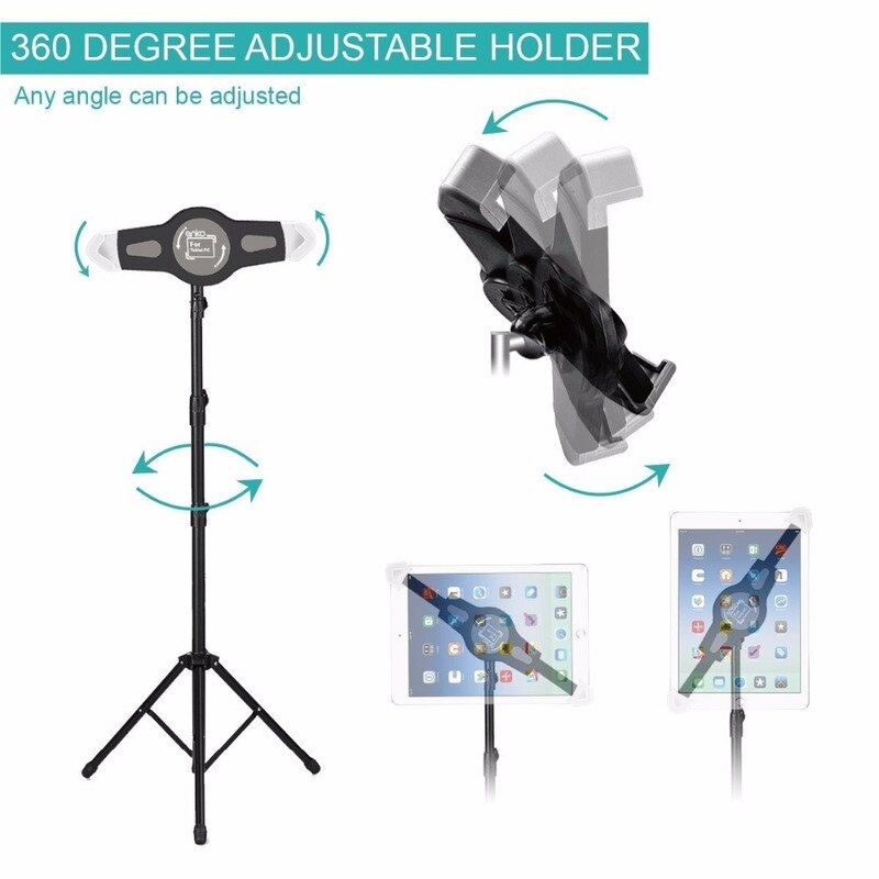 Tablet Tripod Stand - 7-12.9 Inch Adjustable Height - 360° Rotating Holder - Aluminum Alloy