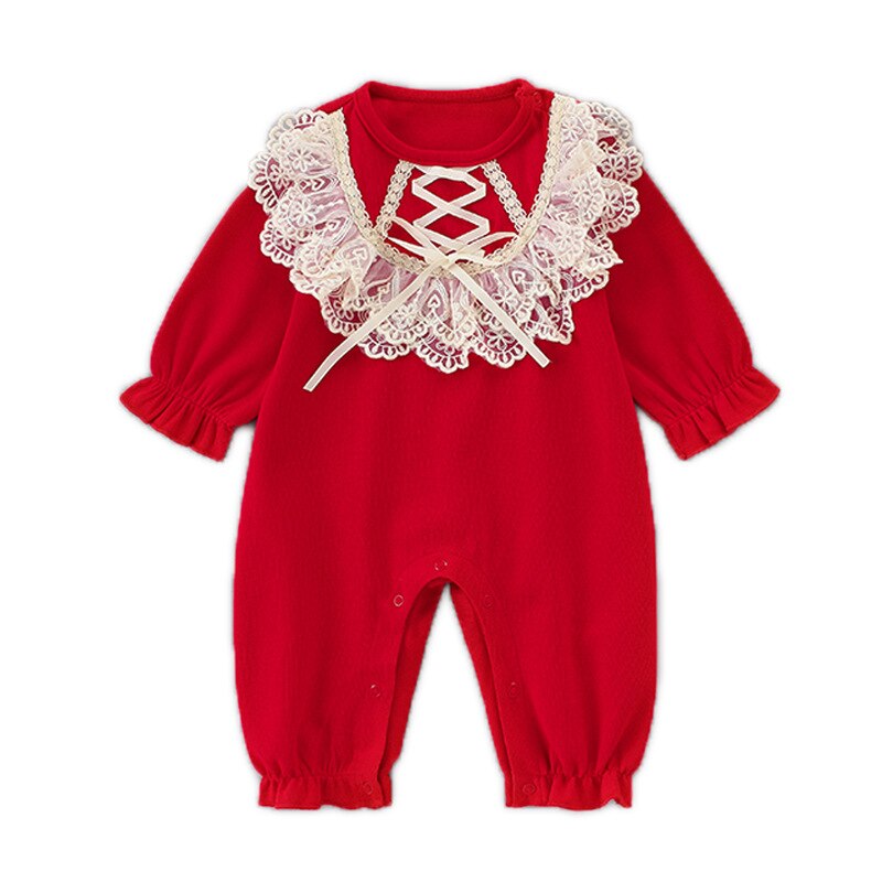 1-6y baby jenter juleklær i ett stykke blonder bukse+lue jenter jumpsuit barneklær rød 0-2y