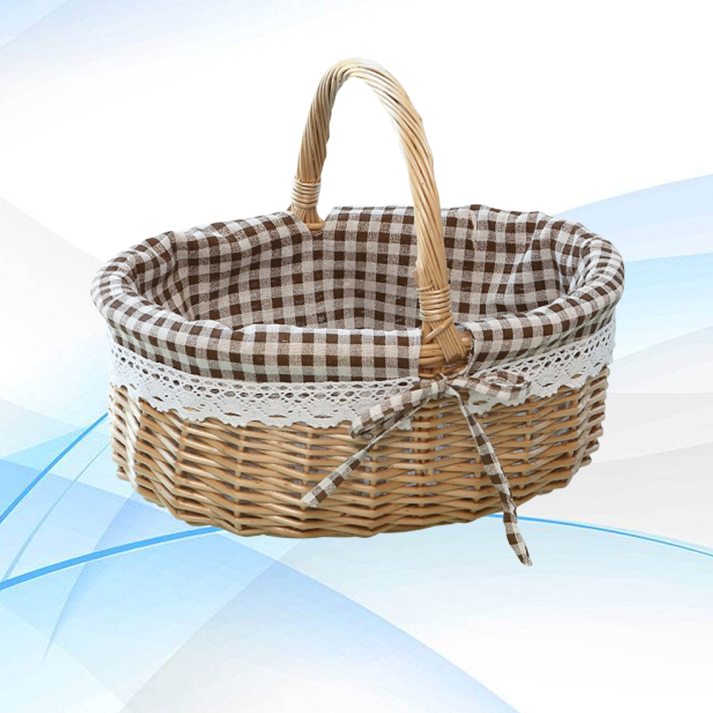 Zerodeko-cesta de Caperucita Roja, bolsa de Picnic tejida a mano, cesta de , cesta de almacenamiento de mimbre, cesta interior de lino: Blanco