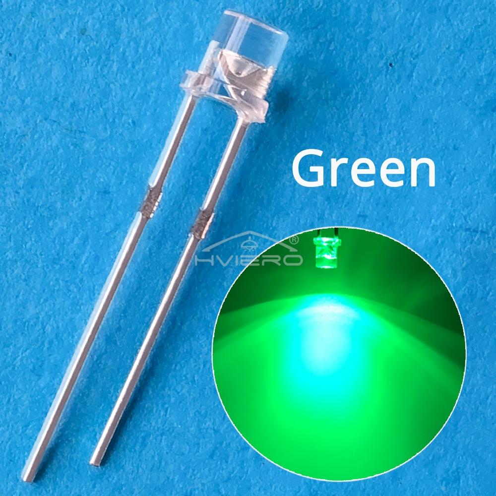 100X F3 3mm 2pins Flat head Bright LED Decoration Bulb White Red Yellow Blue Water Clear Wide Angle Light Emitting Diode Lamp: green / 1W