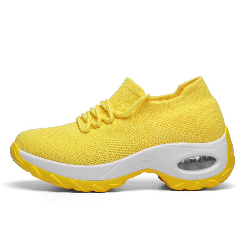 Women Running Sock Shoes Big Size 36-42 Height Increasing Swing Sneakers Soft Platform Jogging Sport Shoes Walking Flat Footwear: yellow / 42