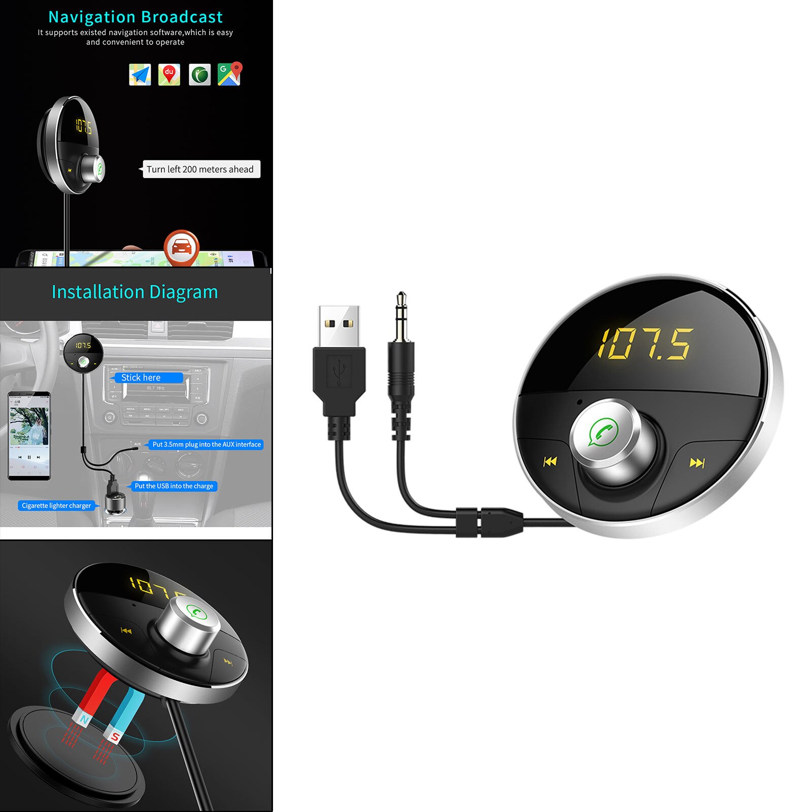 Car MP3 Player Bluetooth FM Radio Transmitter Kit, Hands-Free Talking