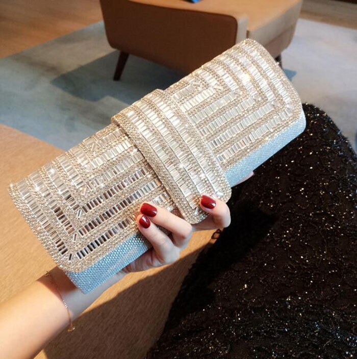 Vrouwen Avond Clutch Bags Rhinestone Flashing Dag Koppelingen Purse Kristallen Ketting Zakken Bridal Wedding Party Clutch Bags: sliver