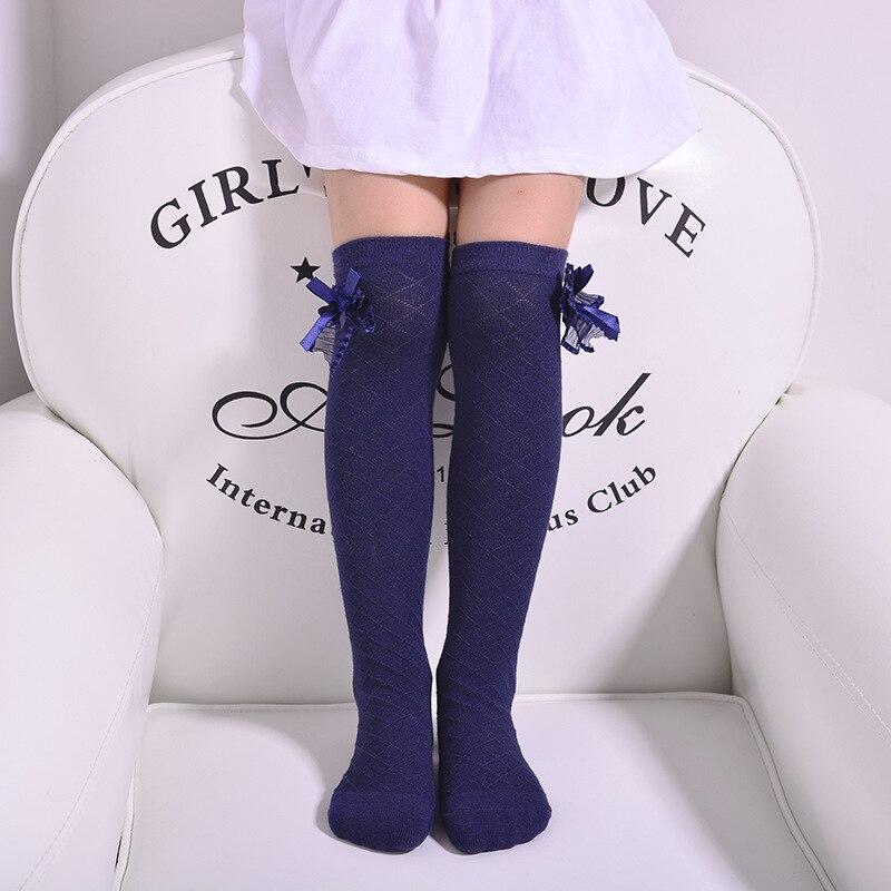 Kids Baby Meisjes Solid Strik Katoen Prinses Jurk Ballet Lange Katoenen Sok Kinderen Schattige Kniekousen Peuters Been warmer: Navy Blue