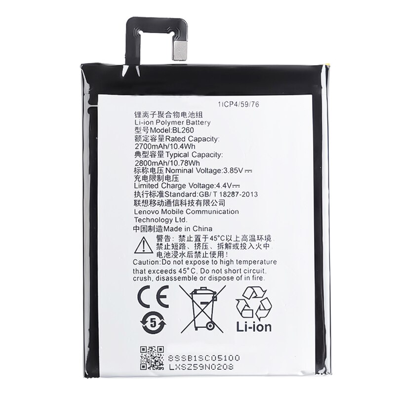 full 2800 mah  bl260 mobiltelefon erstatning batteri akkumulator til lenovo vibe  s1 lite  s1 la 40 bl-260 bl 260