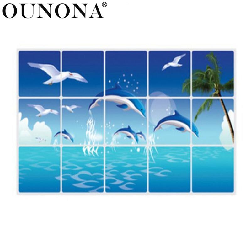 OUNONA Dolphin Kitchen Stickers Anti-Oil Paste Waterproof Removable Bathroom Wall Stickers Decals Wallpaper Home Decoration