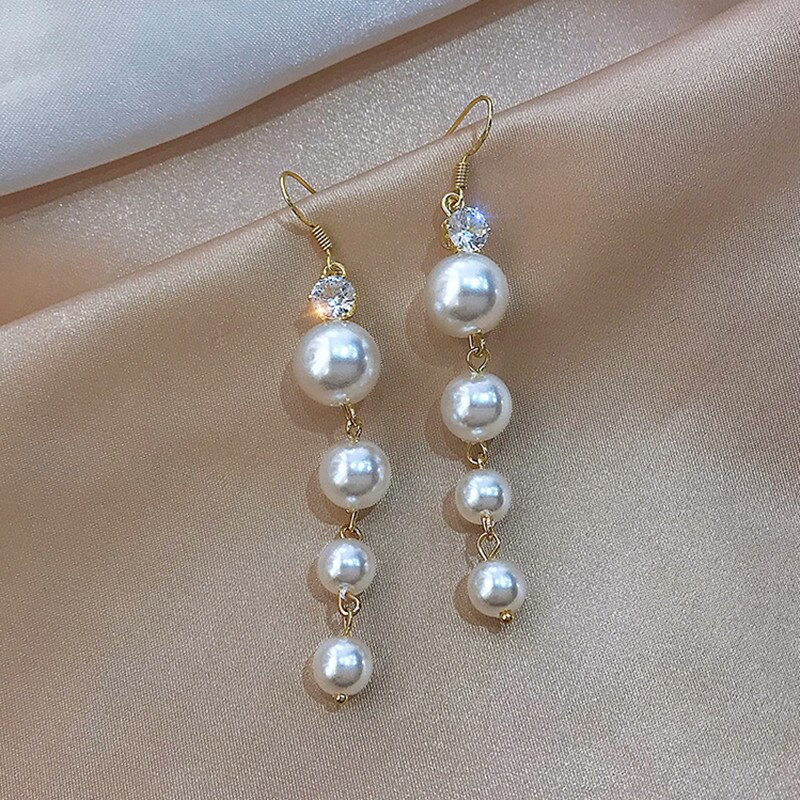 Trend Simulatie Pearl Lange Oorbellen Voor Vrouwen Geometrie Bruiloft Hanger Oorbellen Koreaanse Sieraden Goede Oorbellen: Drop Pearl White