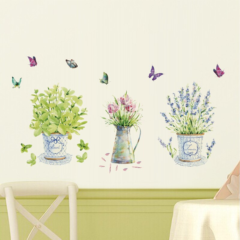 Mooie vaas vlinders Bloemen Muurstickers Gang venster landscaping decoratie thuis muurschilderingen Decals behang sticker