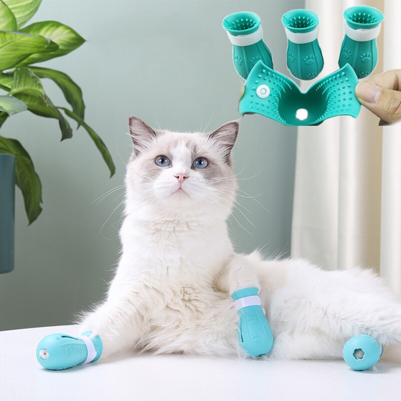 Calcetines de baño de silicona para gatos, antiarañazos, accesorios para mascotas, suministros para perros