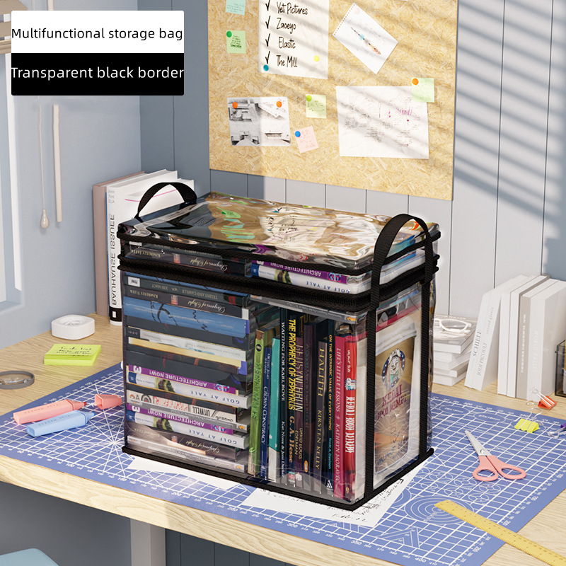 Multi-Functional Transparent Storage Bag Box Suitable for Books Toys Miscellaneous Items Large Organizer Storage Box: 20cm*20cm / black