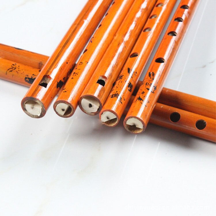 2PCS Chinese Traditional 6 Holes Bamboo Flute Vertical Flute Clarinet Student Musical Instrument Wooden Color For Kids