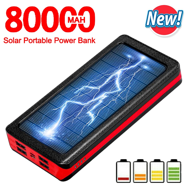Solar 80000 mah power bank bärbar telefon snabb laddare externt batteri stor kapacitet powerbank utomhus reseladdare