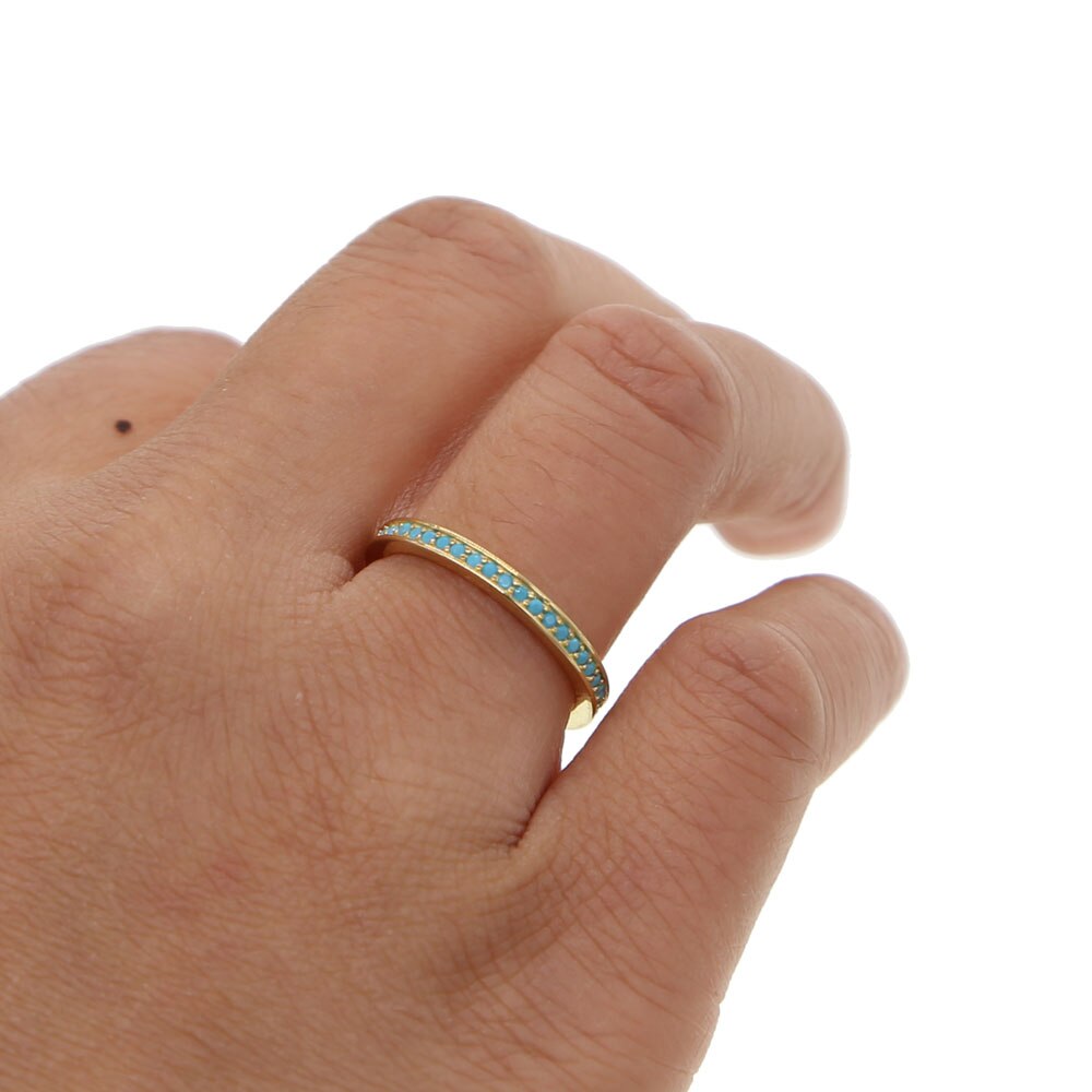 Shiny gold color delicate ring 925 Sterling Silver Turquoises Ring Female Casual wedding ring For Women stack Ring Jewelry