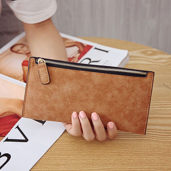 Mara's Dream Korean Version Of The Women's Coin Purse Card Bag Frosted Leather Long Wallet Explosion Models Solid Color: F brown