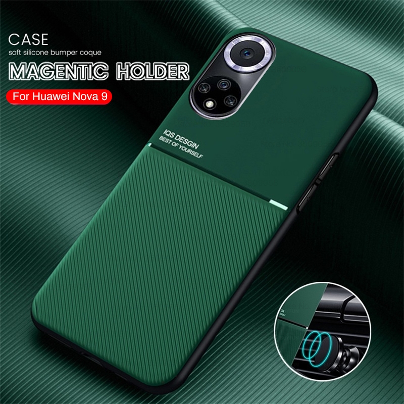 Leather Case Hawei Hauwei Huawey Nova 9 Auto Magnetische Houder Telefoon Cover Voor Huawei Nova 9 Nova9 Zachte Shockproof Beschermen coque