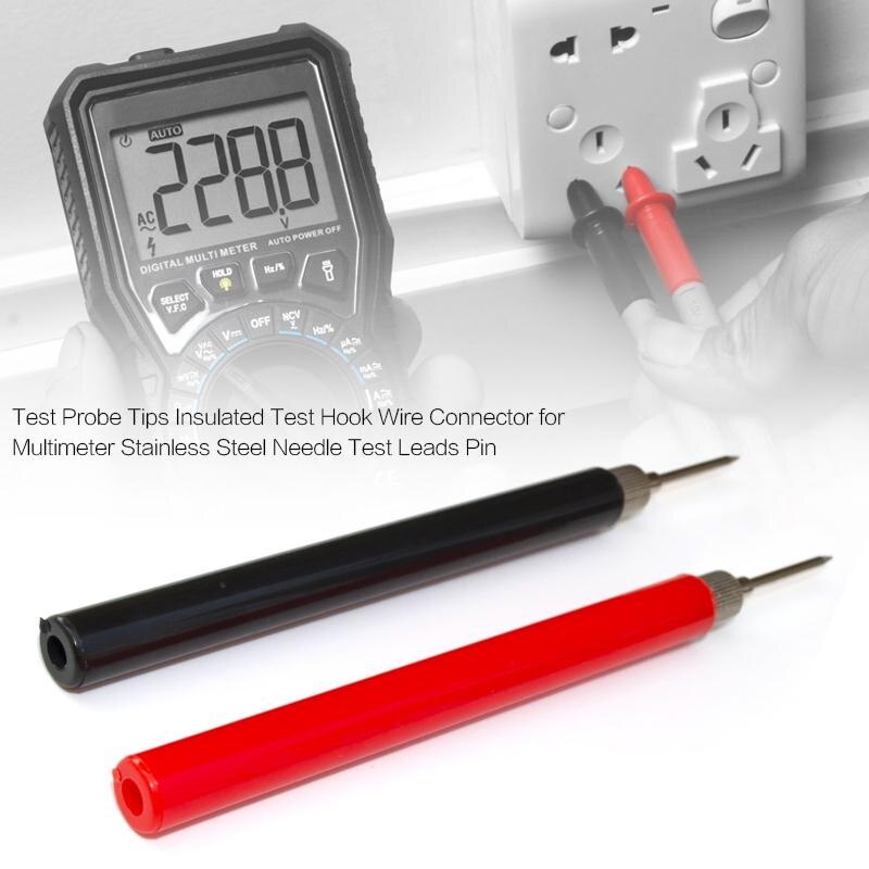1 paar 120mm Spring Test Probe Tips Geïsoleerde Test Haak Draad Connector voor Multimeter Roestvrijstalen Naald Meetsnoeren pin