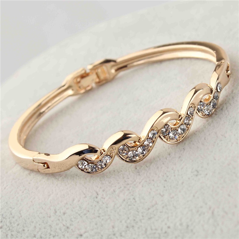 Elegante Trendy Vrouwen/Meisje Rose Goud Kleur Clear Oostenrijkse Crystal Twist Armbanden & Bangles Sieraden