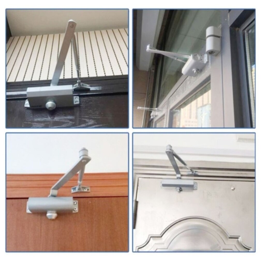 Manual Door Closer, Retractable, Accessible, Interior or Exterior, Swivels Silver Aluminum