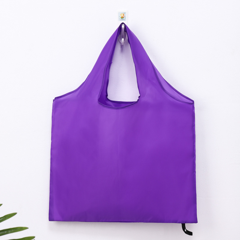 Bolsa de compras plegable ecológica grande, bolso de hombro portátil reutilizable para viajes, comestibles, bolsa de comestibles simple de color sólido: Morado