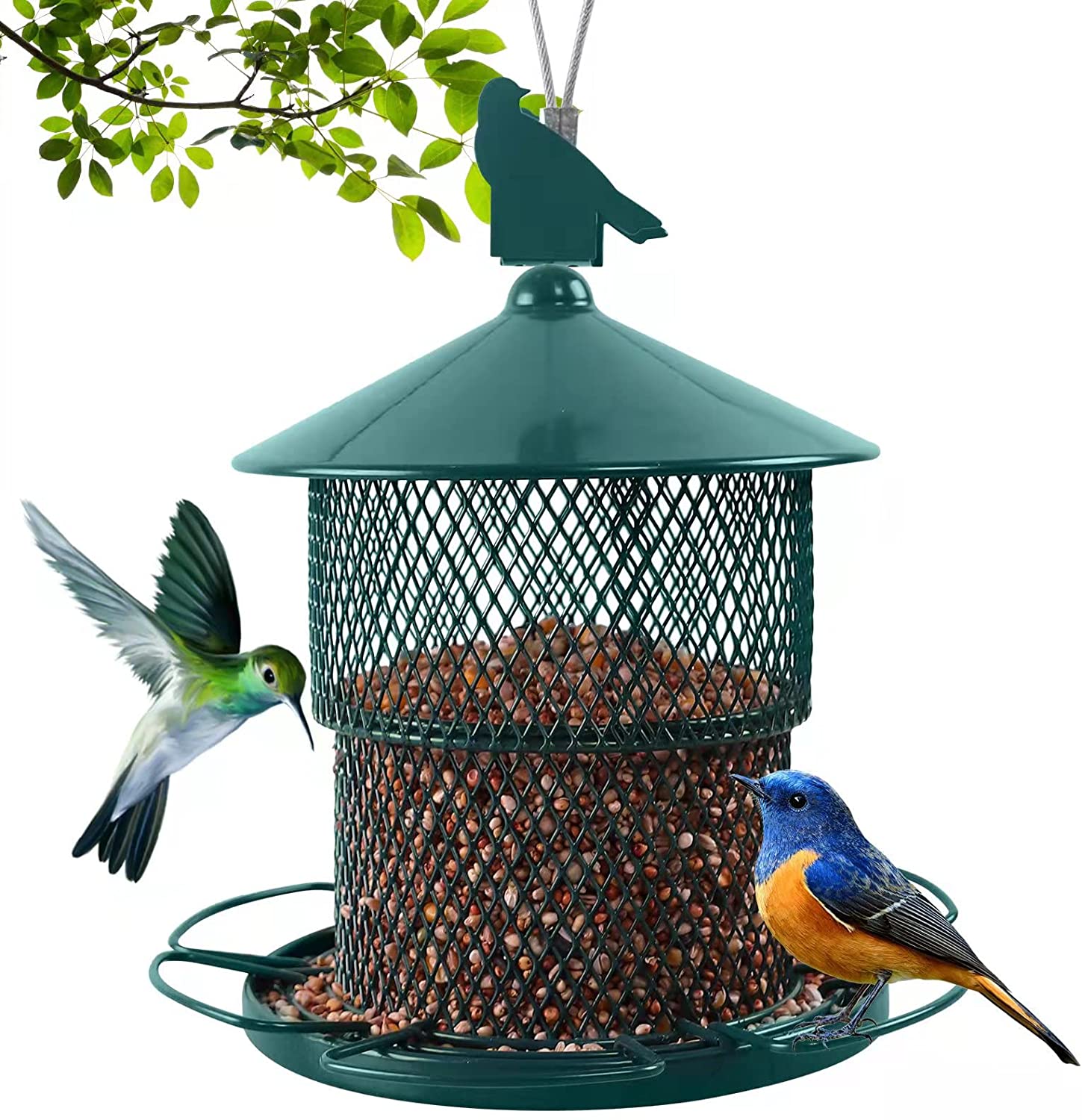 Retractable Outdoor Hanging Metal Bird Feeder Squirrel Proof Full Iron Large Wild Birds Seed Feeders for Garden Yard Outside: A
