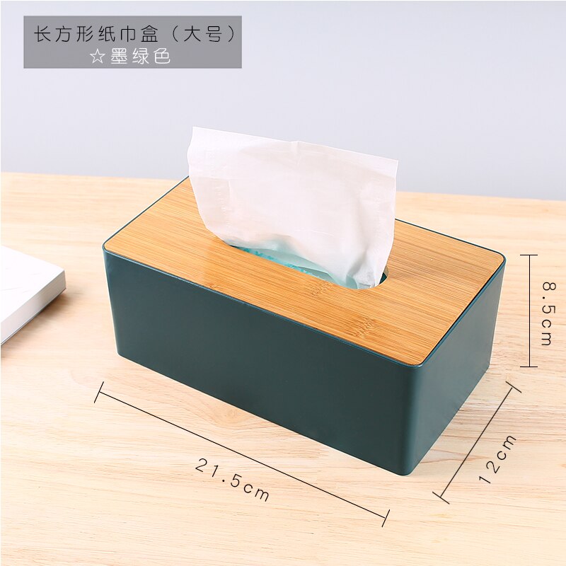 Bamboo Wood Tissue Box Rectangle Modern Style Home Multifunction Tissue Remote Control Container Organizer Kitchen Holdler: C--green