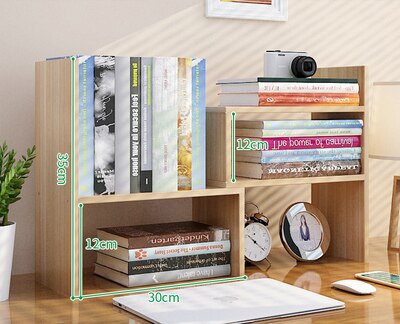 Wooden Desk Organizer Stationery Students Simple Wooden Bookshelf Office School Mini Bookcase Desktop Rack With Screwdriver: wood color