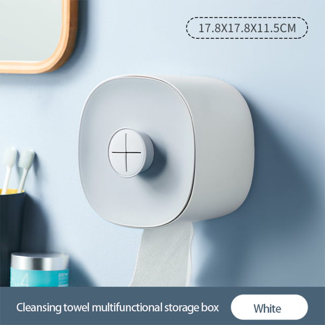 Bathroom Towel Storage Box Wall Mounted Non Perforated Space Saving Toilet Simple And Practical Towel Paper Towel Box: white