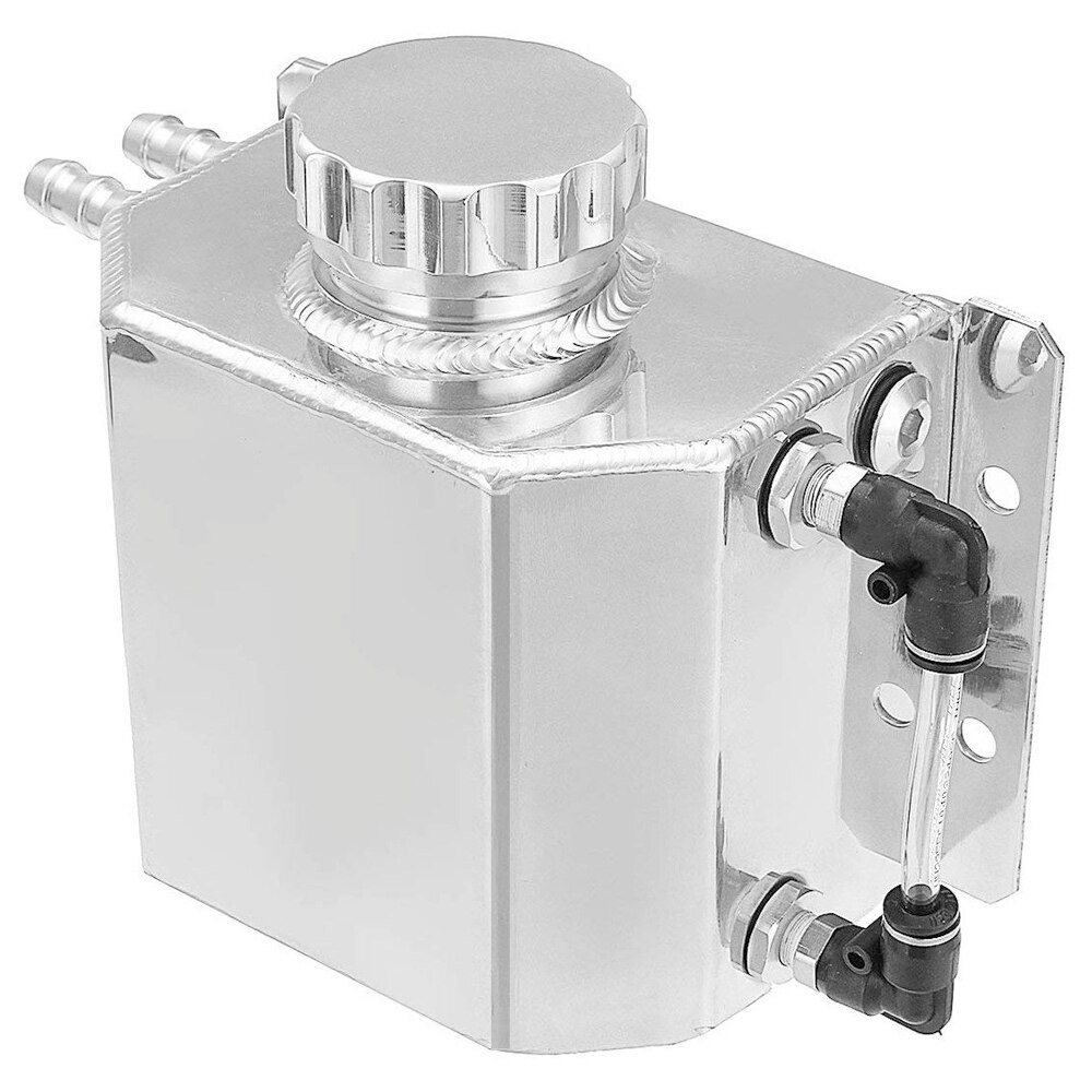 1000ml Black Powder Coated / Chrome Polished Radiator Coolant Overflow Recovery Water Bottle Tank