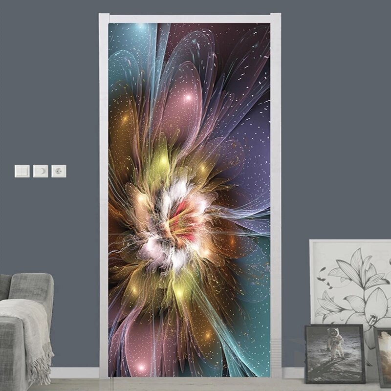 Moderne Abstracte Kunst Bloemen Behang 3D Deur Sticker Woonkamer Slaapkamer Creatieve Diy Thuis Stickers Pvc Waterdichte Deur Muurschilderingen