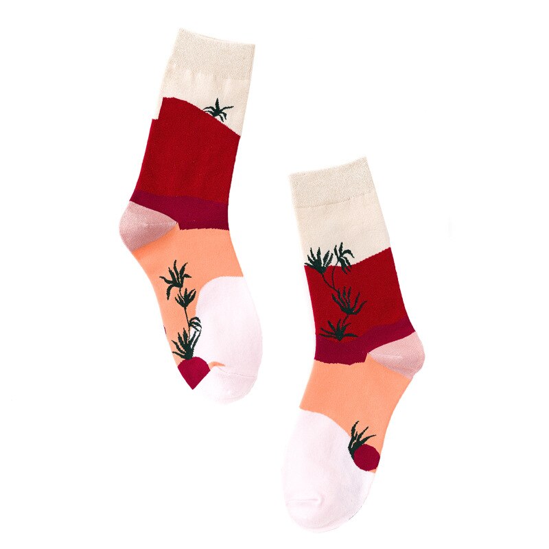 Tegneserie nylon sjov sød kawaii kort dame blomst streetwear kvinder sokker varm sjov hvid kort vinter bomuld glade ankelsokker: Blade