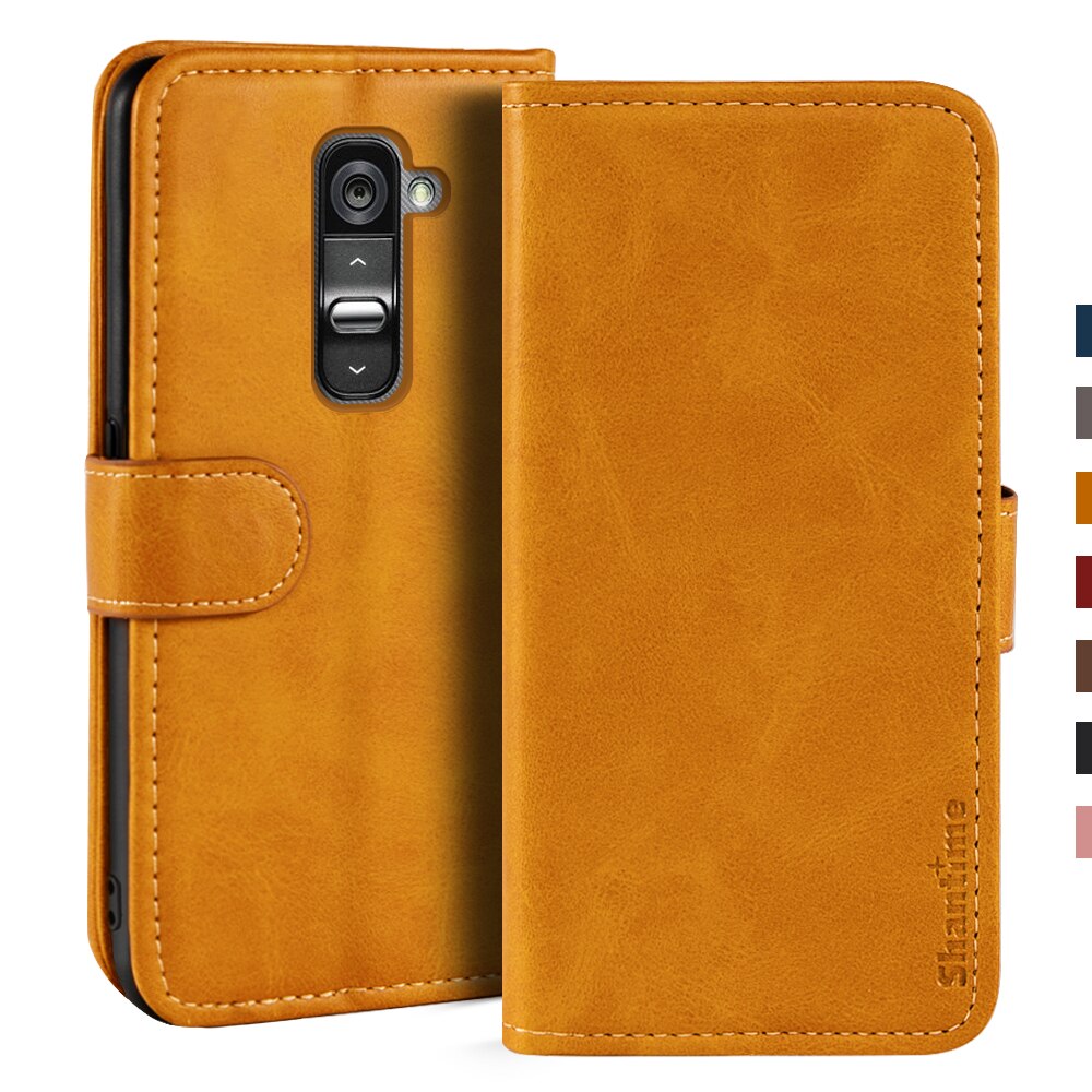 Étui portefeuille magnétique en cuir pour LG G2, Coque de téléphone avec support: Light brown