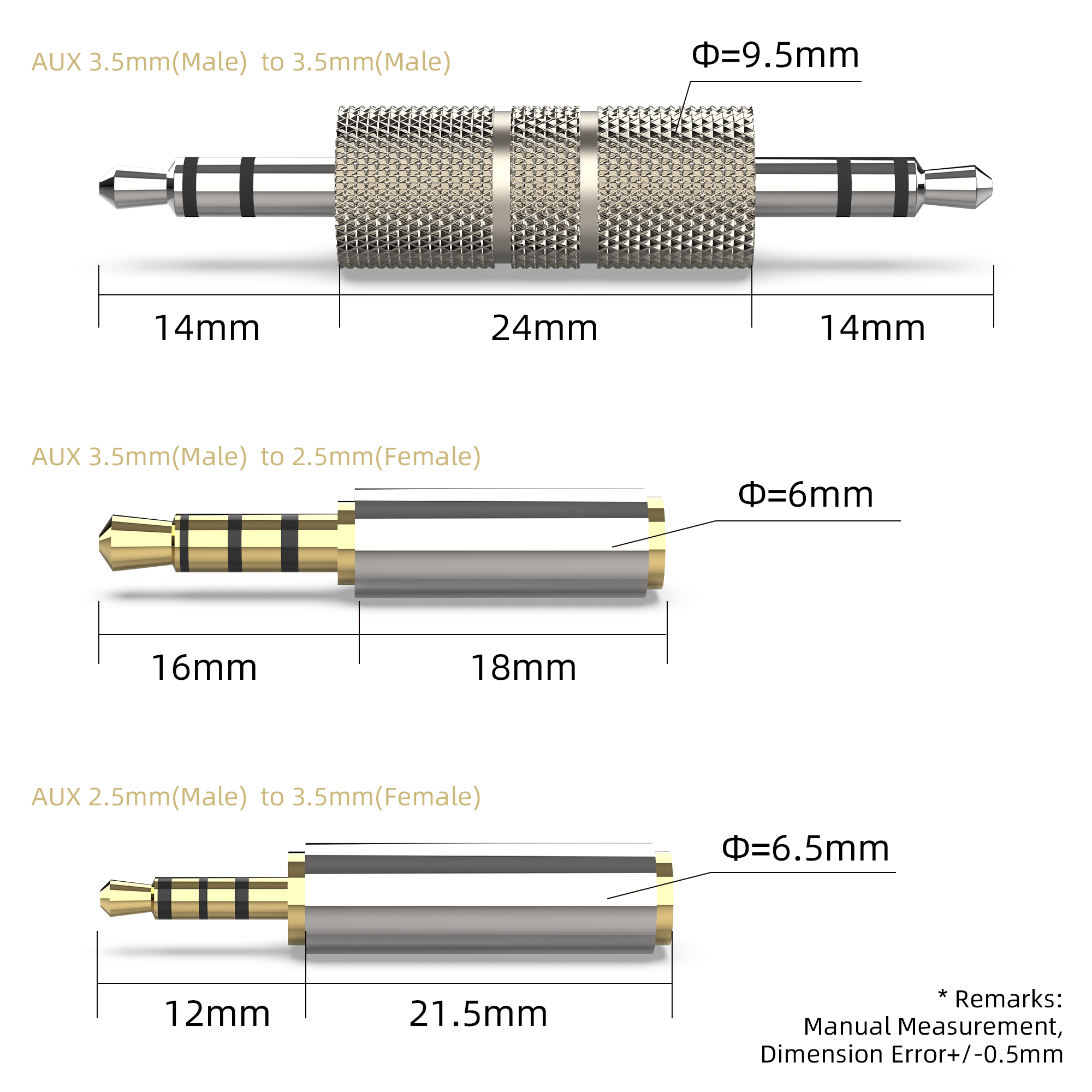 3,5/2,5 mm mannelijk naar 2,5/3,5 mm vrouwelijk jack stereo connector koppeling adapter audiokabel verlenging voor MP3 DVD hoofdtelefoon auto.