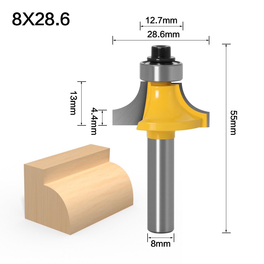1pc 8mm Shank Round-Over Router Bits for wood Woodworking Tool 2 flute endmill with bearing milling cutter Corner Round Over Bit: 8X28.6