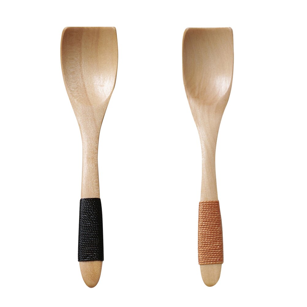 2 stuks japanse houten ijslepels, kleine dessertlepel met een vastgeknoopt lijntje op het handvat, kinderservies van massief hout