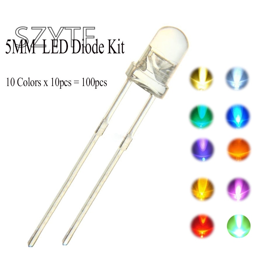 1000 stks/partij 5mm LED Diode 3V Set Light Emitting Warm Wit Groen Rood Blauw Geel Oranje Paars