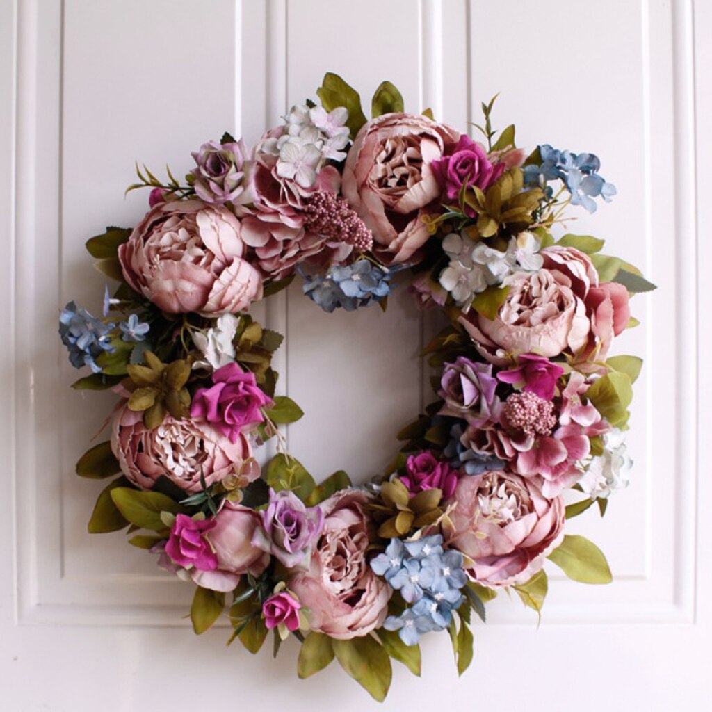 Guirnalda de peonías para decoración del hogar, adorno de flores artificiales para colgar en la pared, decoración navideña para puerta y primavera