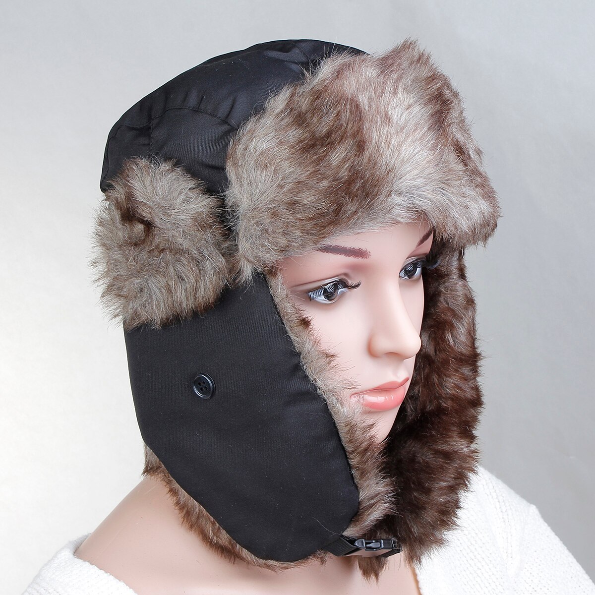 1PC White Waterproof Polyester Lei Feng Cap Earguard Hat For Men Women Winter Outdoor Accessories 36x36cm: black