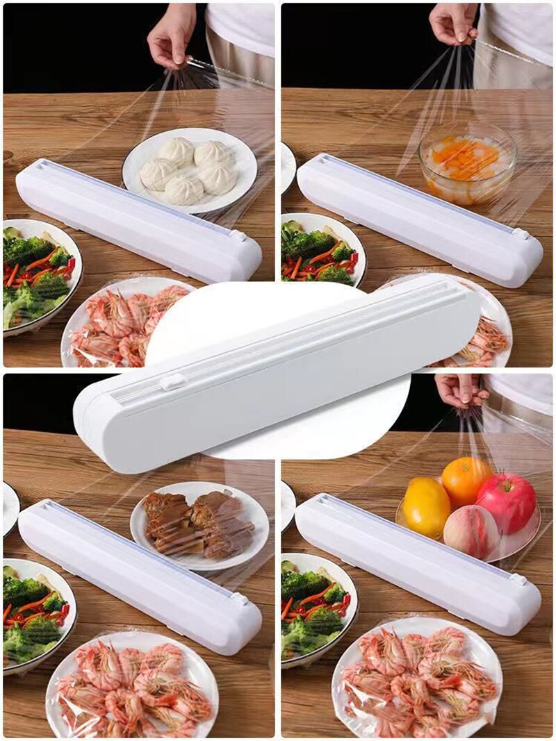 Plastic Wrap Dispensers Foil Film Cutter Food Cling Film Cutter Stretch Tite Plastic Wrap Dispenser Storage Holder with Cutting