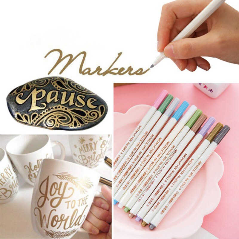 Marqueurs métalliques ensemble de stylos pour Scrapbooking bricolage Album Photo carte faisant calligraphie Doodling liquide-encre pointe ronde