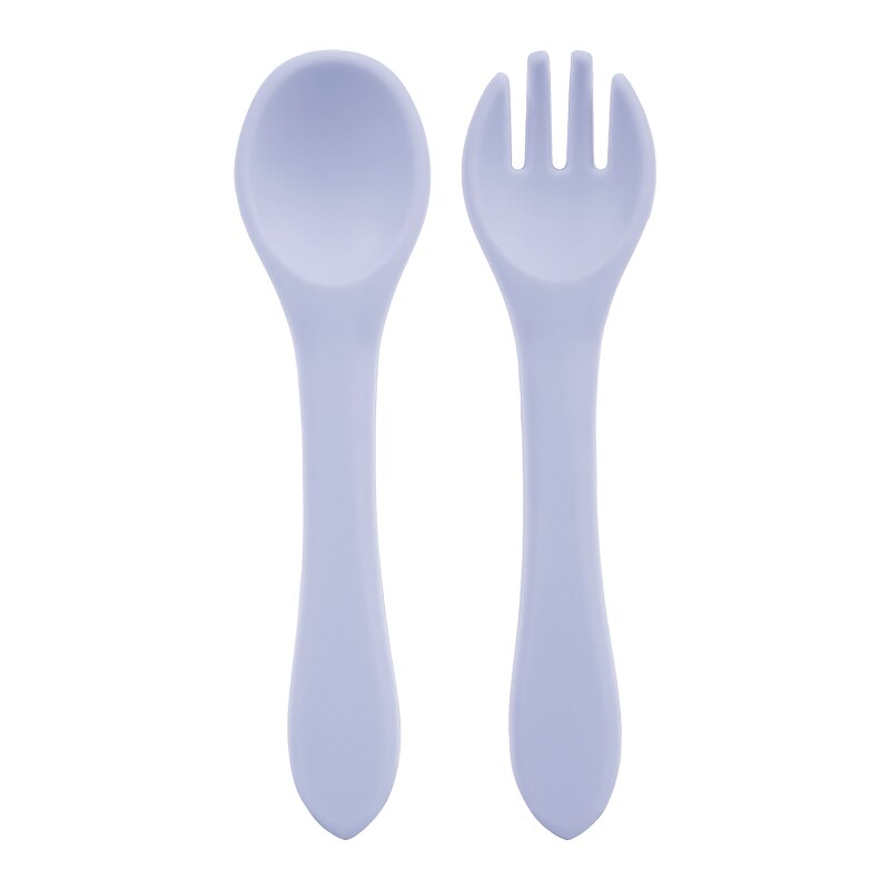 Cuchara de manija de madera silicona para alimentación de niños, utensilios para comer comida sólida, entrenamiento, capacidad de manipulación, vajilla: 013-lavender purple
