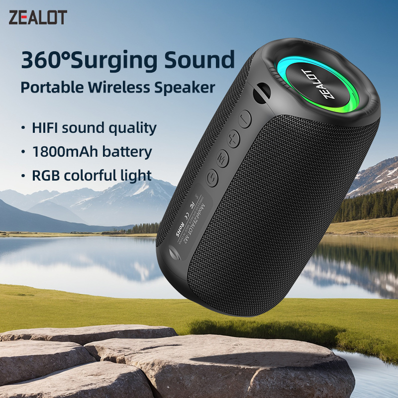 Zealot -m2 portable bluetooth speaker, ipx5 waterproof, 360 ° wireless speaker, tws stereo pairing, , 10 hours playtime for camping, hiking