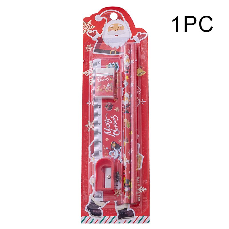 5Pcs/Set Christmas Stationery Set Cartoon Pencil Ruler Eraser Pencil Sharpener Kids Kindergarten Pupil Student School SA: 1 set