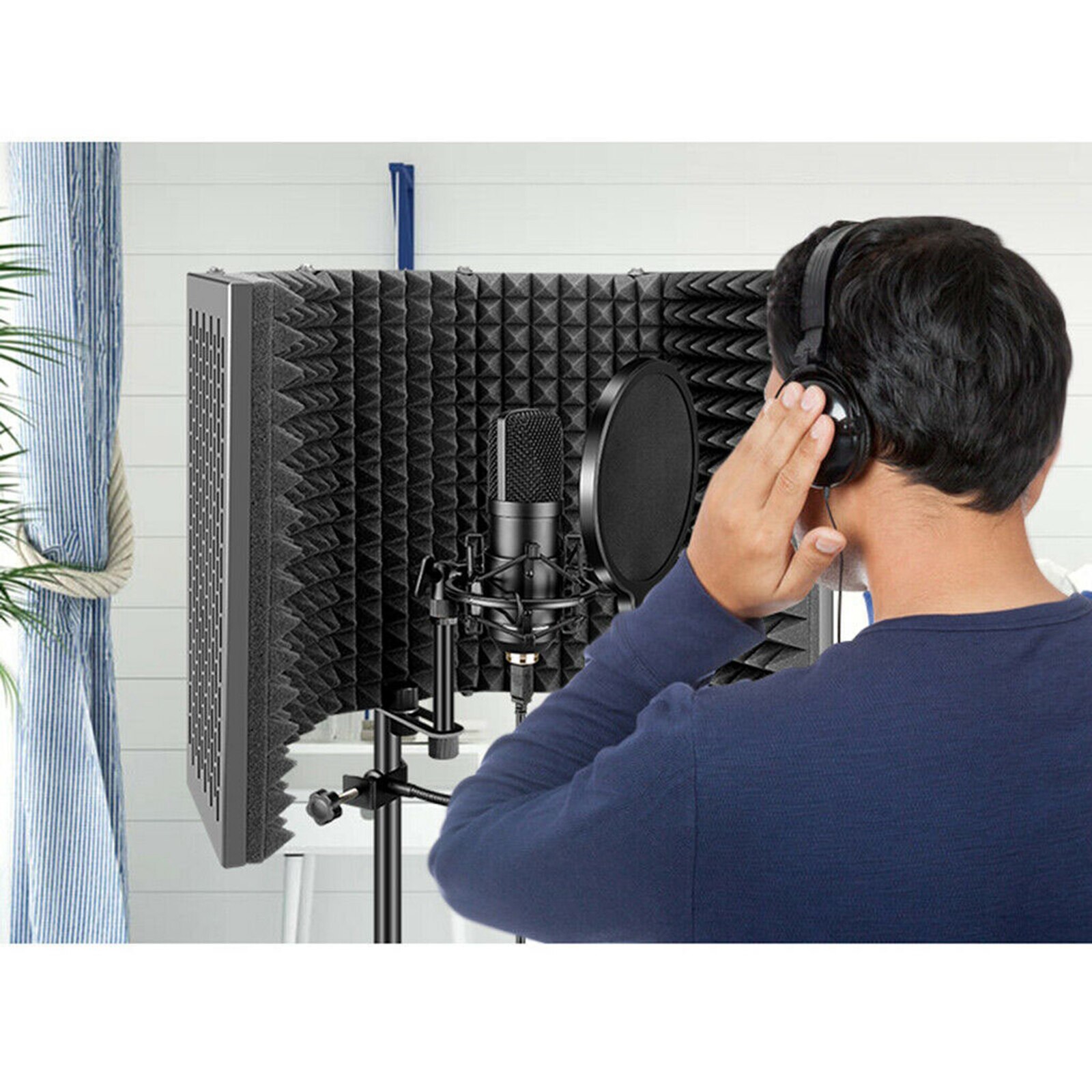 Microphone Isolation Shield Studio Mic Sound Absorbing Foam Reflector Black