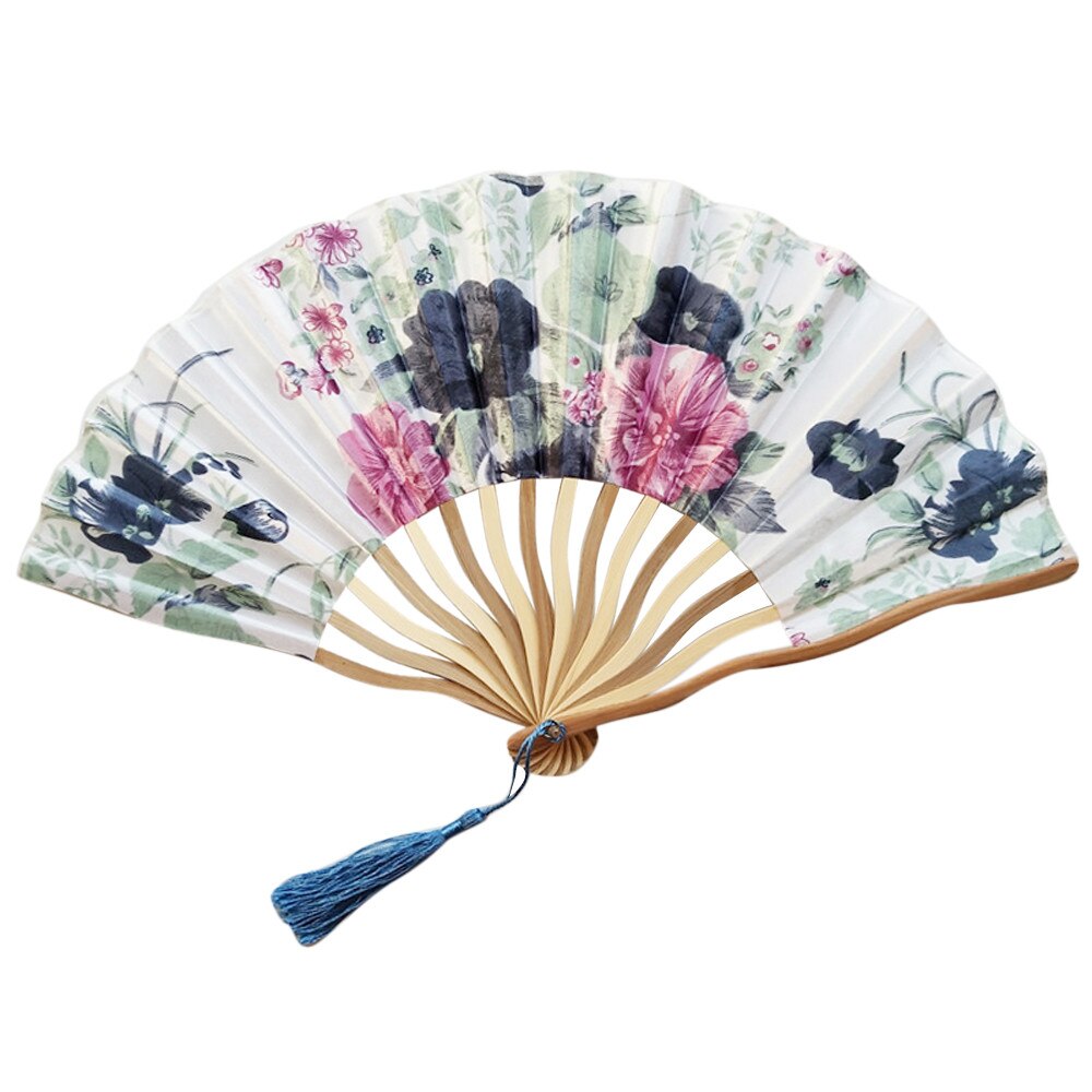 Silk Chinese Fan Folding Hand Held Silk Bamboo Prints Fan Japanese Series Vintage Retro Style Handmade Fan #LR1: F