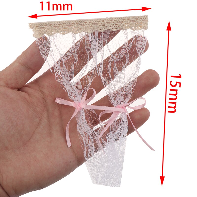 1pc Cute Dollhouse Miniatures Lattice and Lace Pink Cotton Curtain for 1/12 Dolls House