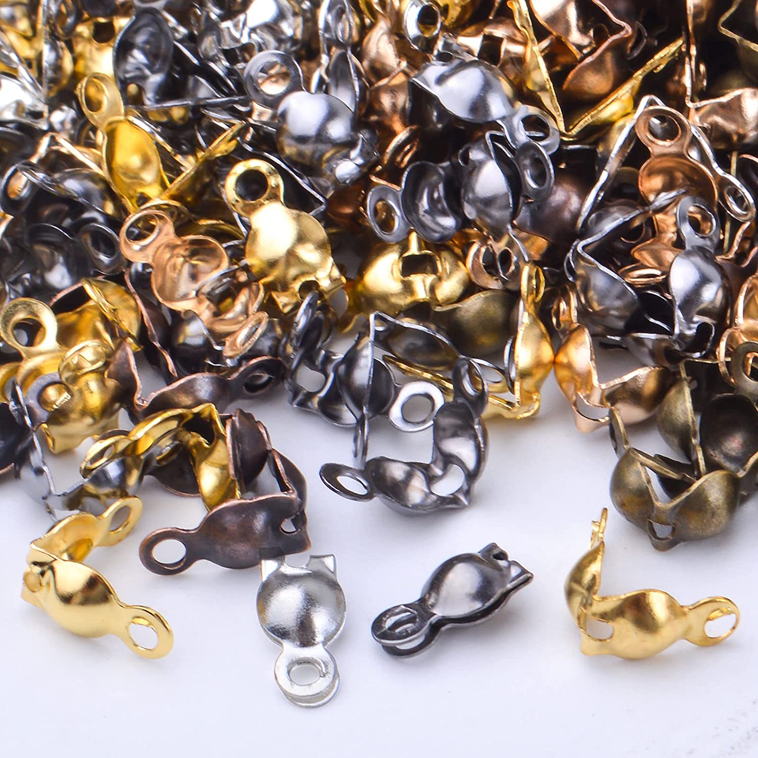 100 piezas de cubiertas de nudo de punta de cuentas, cubiertas de nudo plegables de concha de sujeción, cubiertas de nudo de punta de cuentas abiertas para fabricación de joyas, artesanías