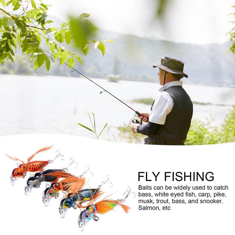 Fliege Bass Köder 5Stck Angeln Lockt Angeln Köder Fliege Popper Lockt Bass Poppers Fliege Bausatz Künstliche flexibel Köder Locken für Sunfish