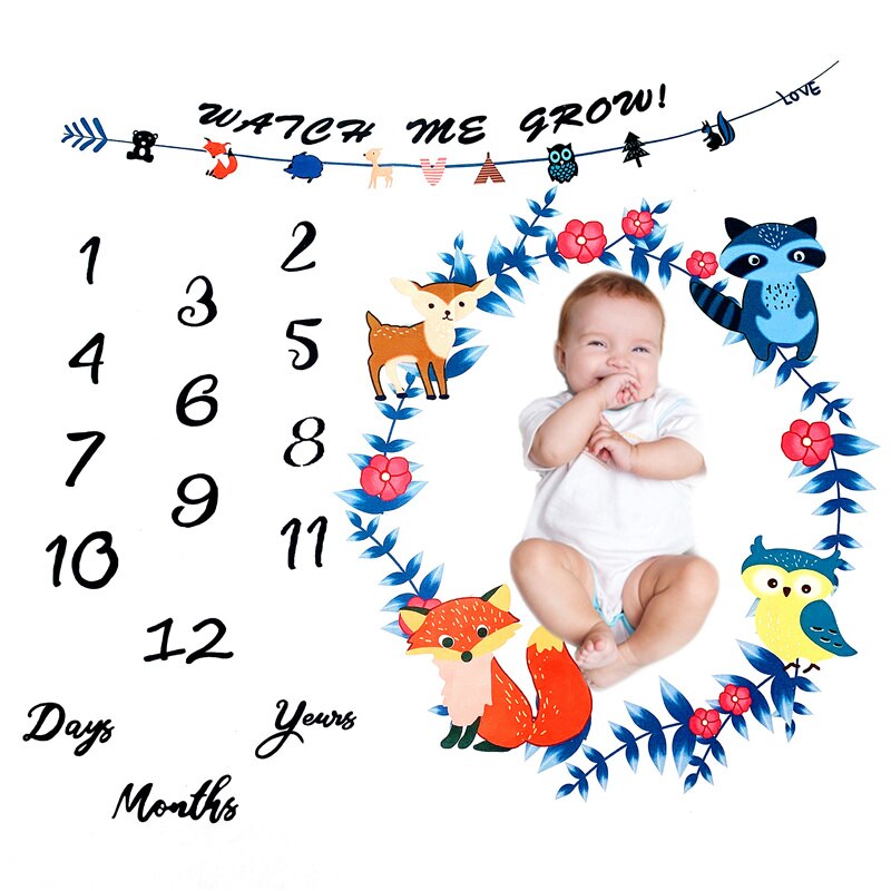 0-12M Newborn Baby Monthly Milestone Blanket Bear Stickers Frames Photo Props Background Diaper Boy Girl Backdrop Accessories: 071