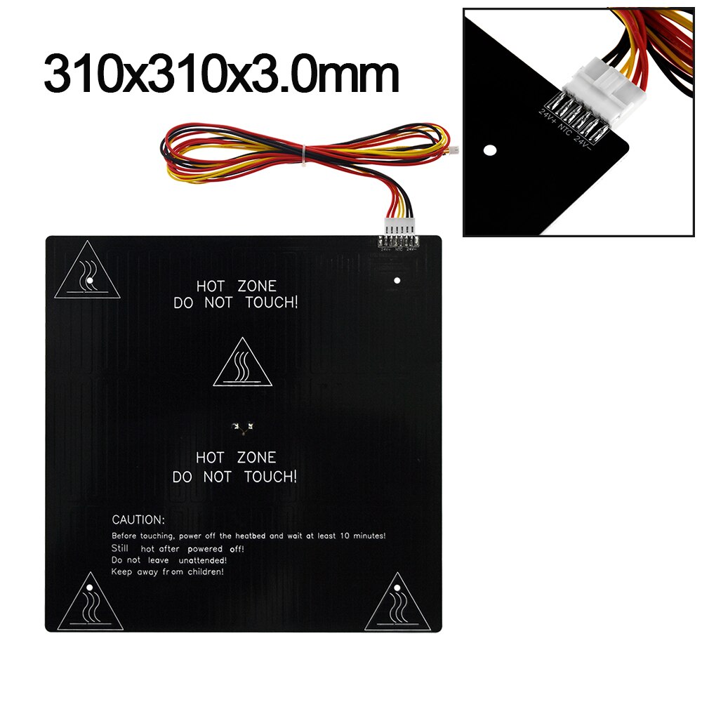Cama de 310x310x3,0mm 24V, Cable de 6 pines, RepRap PCB, cama de calor de aluminio + Resistencia LED + Cable, cama de impresora 3D para piezas de impresora 3D MK2B