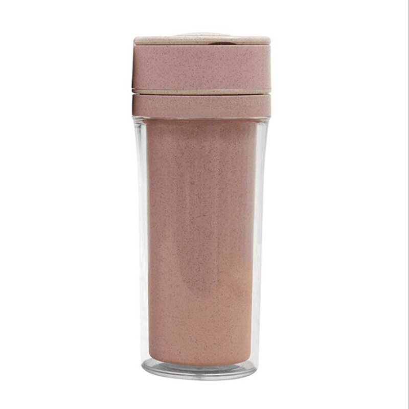 Doppel Schicht Leicht Tasse Paare Tassen 1 PC Weizen Stroh Nette Studenten Tassen Tragbare Kaffee Heißer Getränke Vakuum Tasse: Rosa